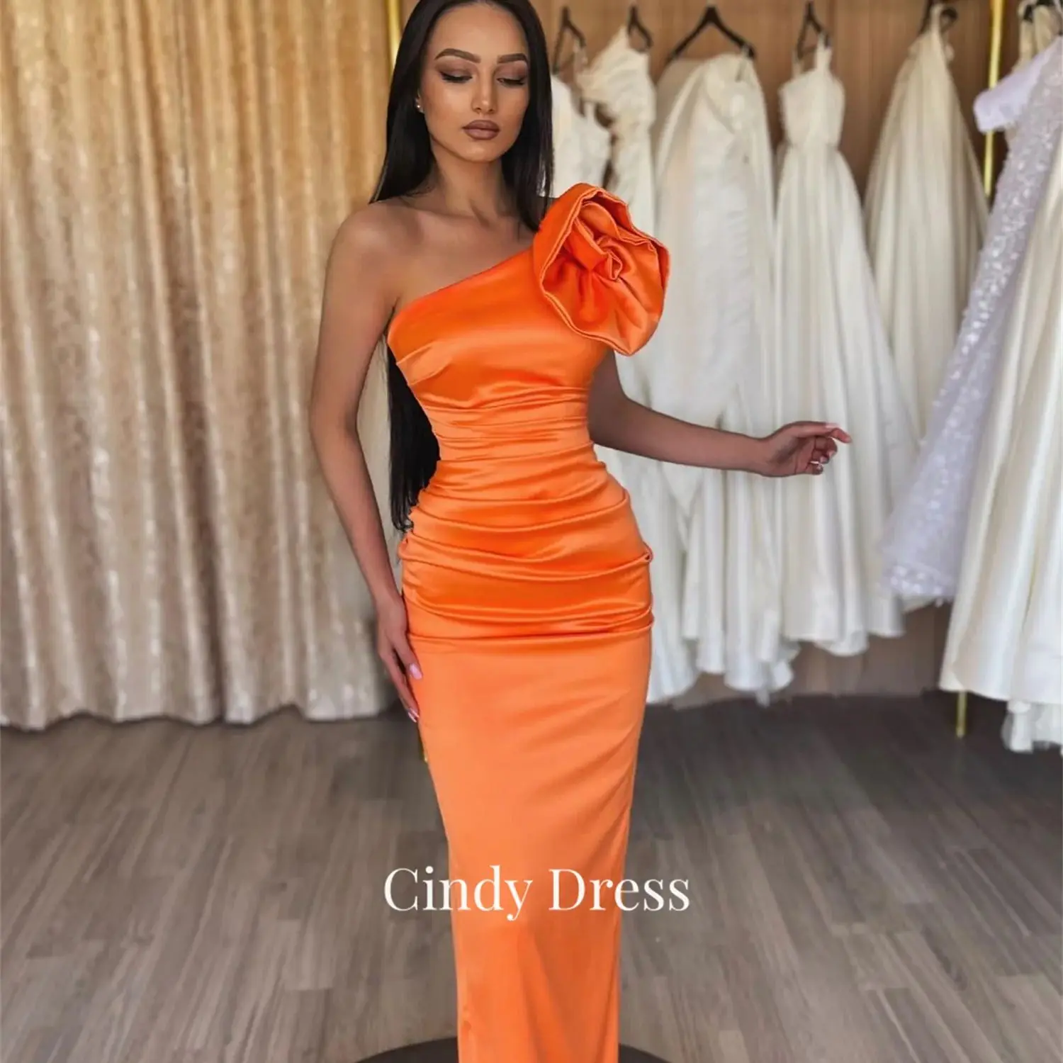 

Cindy Orange Satin Mermaid Elegant Dresses for Women Elly Evening Luxury Party Woman Long 2023 Wedding Dress Prom Sharon Happy