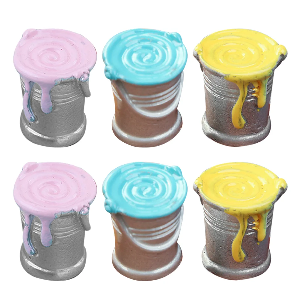 6 Pcs Tiny House Simulated Paint Bucket Model Mini Accessory Resin Props Can Adornment Decor