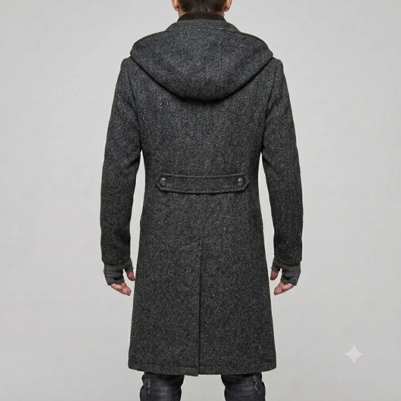 KIDWHXR Men Overcoat Autumn British Style Mid Length Male Wool Blends Jacket Simple Solid Long Sleeve Windproof Man Windbreaker