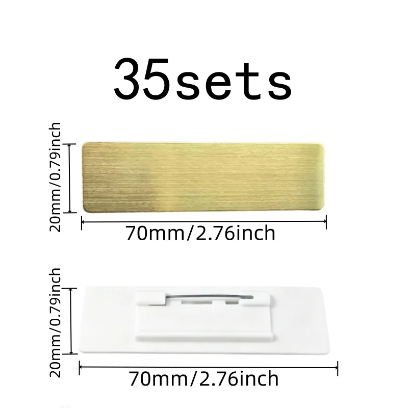 Smooth Writable Area Name Tag Brooches, 35 pcs, Event Staff Badges, Gold Finish Surface for Student Name Tags