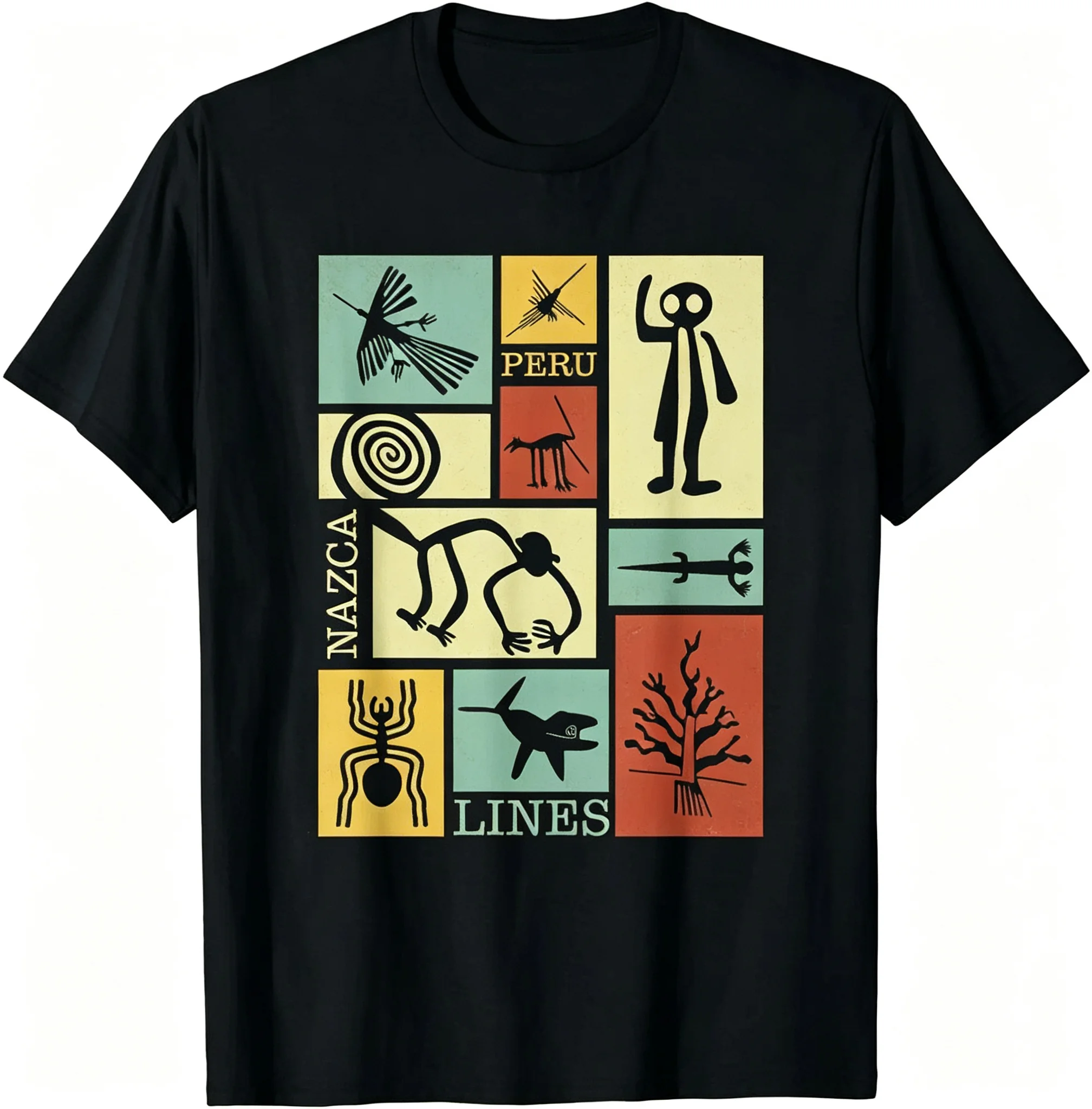Nazca Lines - Peru Geoglyph Monkey Astronaut Spider Retro T-Shirt Festival Wear Clothes Women Clothing Graphic TShirts Camisetas