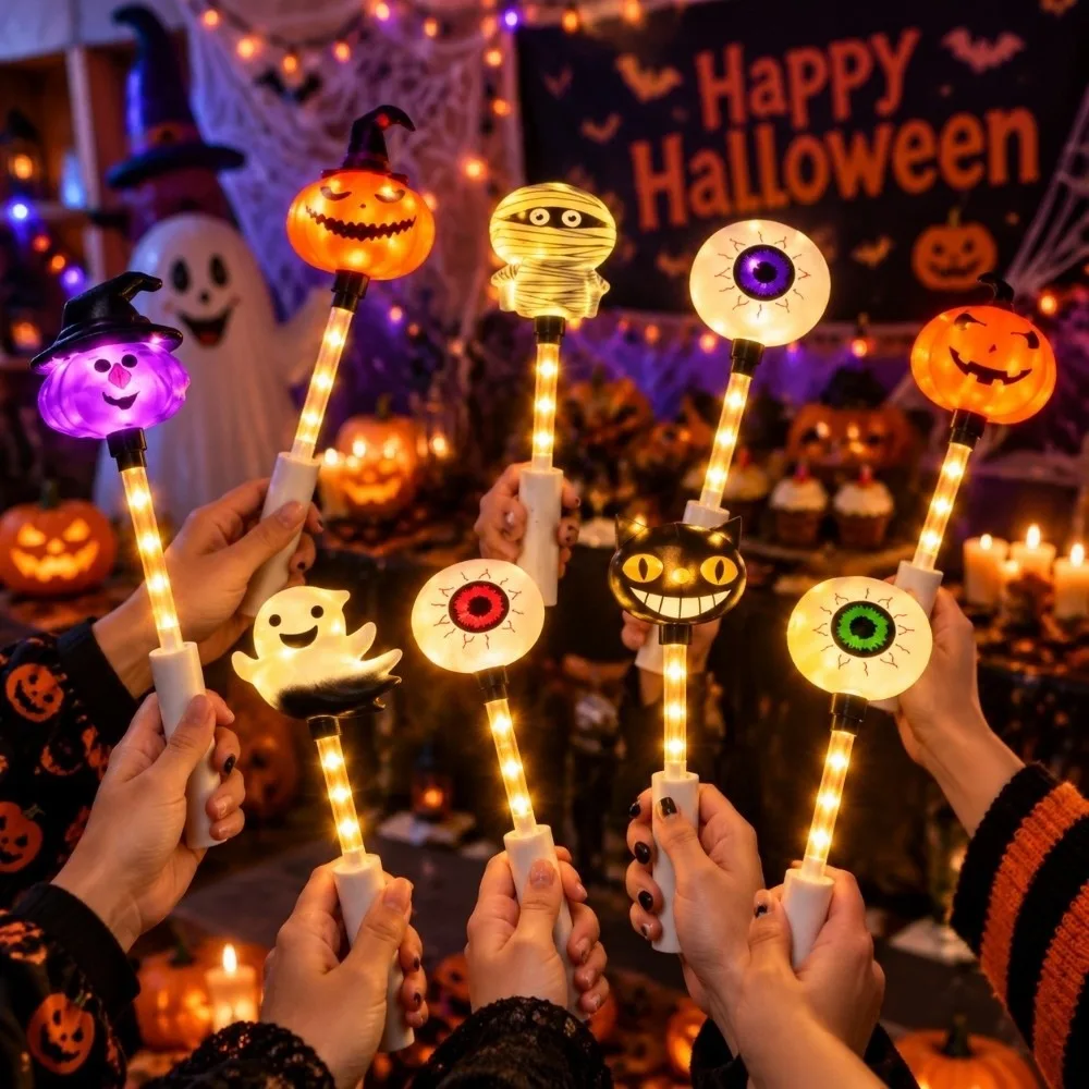 Luminous Toy Handheld Glow Stick Ghost Devil's Eye Halloween LED Glowing Stick Pumpkin Dark Style Party Light Stick
