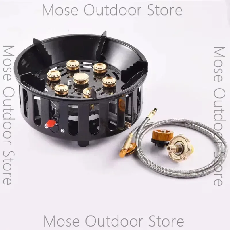 21000W Strong Fire Power Stove 7 Core Electronic Ignition Gas Stove All In One Windproof Stove Camping Barbecue Cooking Cookware
