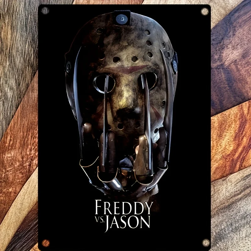 vs Jason Metal Wall Art - Décor rustique de film d'horreur, panneau en fer avec motif de masque classique, parfait pour la maison, la cuisine ou le bar - C