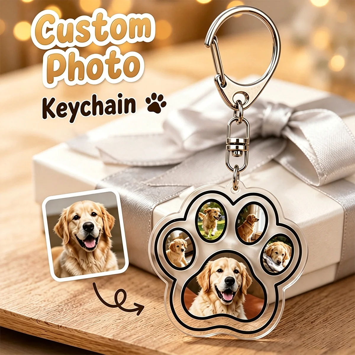Custom Dog Paw Keychain,Personalized Keychain With Pet Photos,Customized Bag Charm,Customizable Keychain Accessories