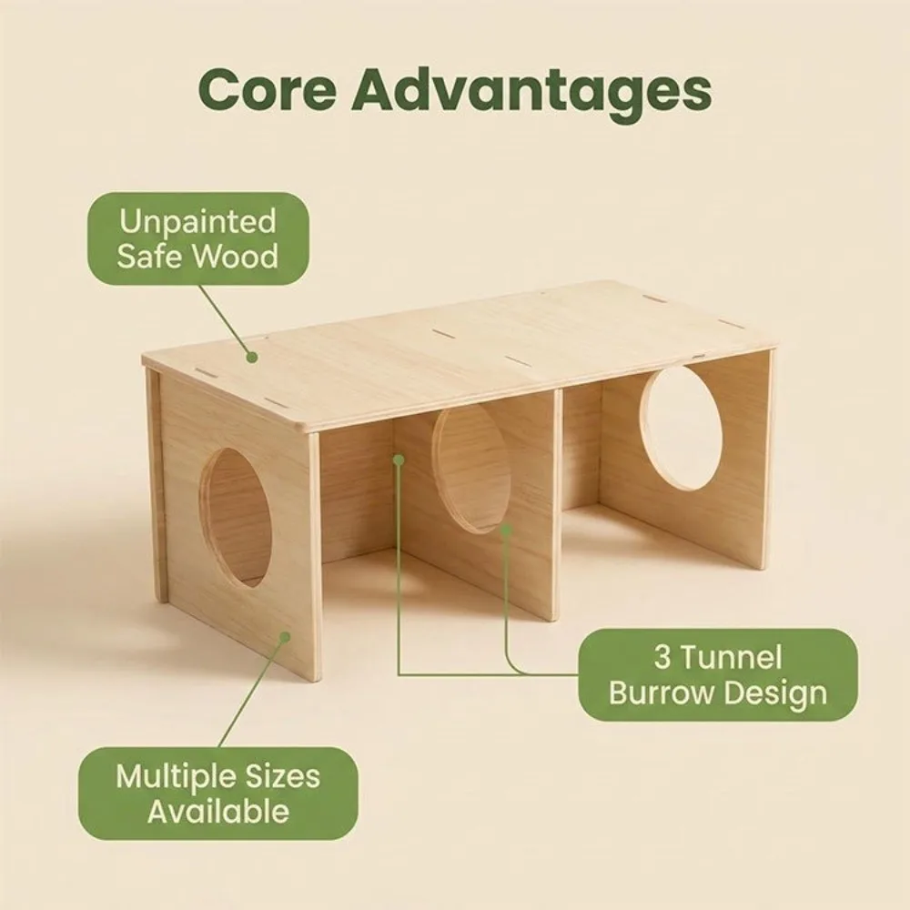 Wooden Hamster Hideaway House Multi-Chamber Detachable Hamster Nest Ventilated Chew-Proof Mouse Habitat Playing