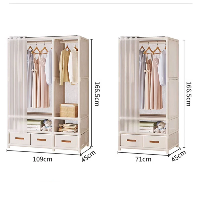 Simple Assembly Wardrobe With Drawer For Bedroom Dustproof Clothing Stotage Cabinet Hanger Home Furniture Organizer Shelves