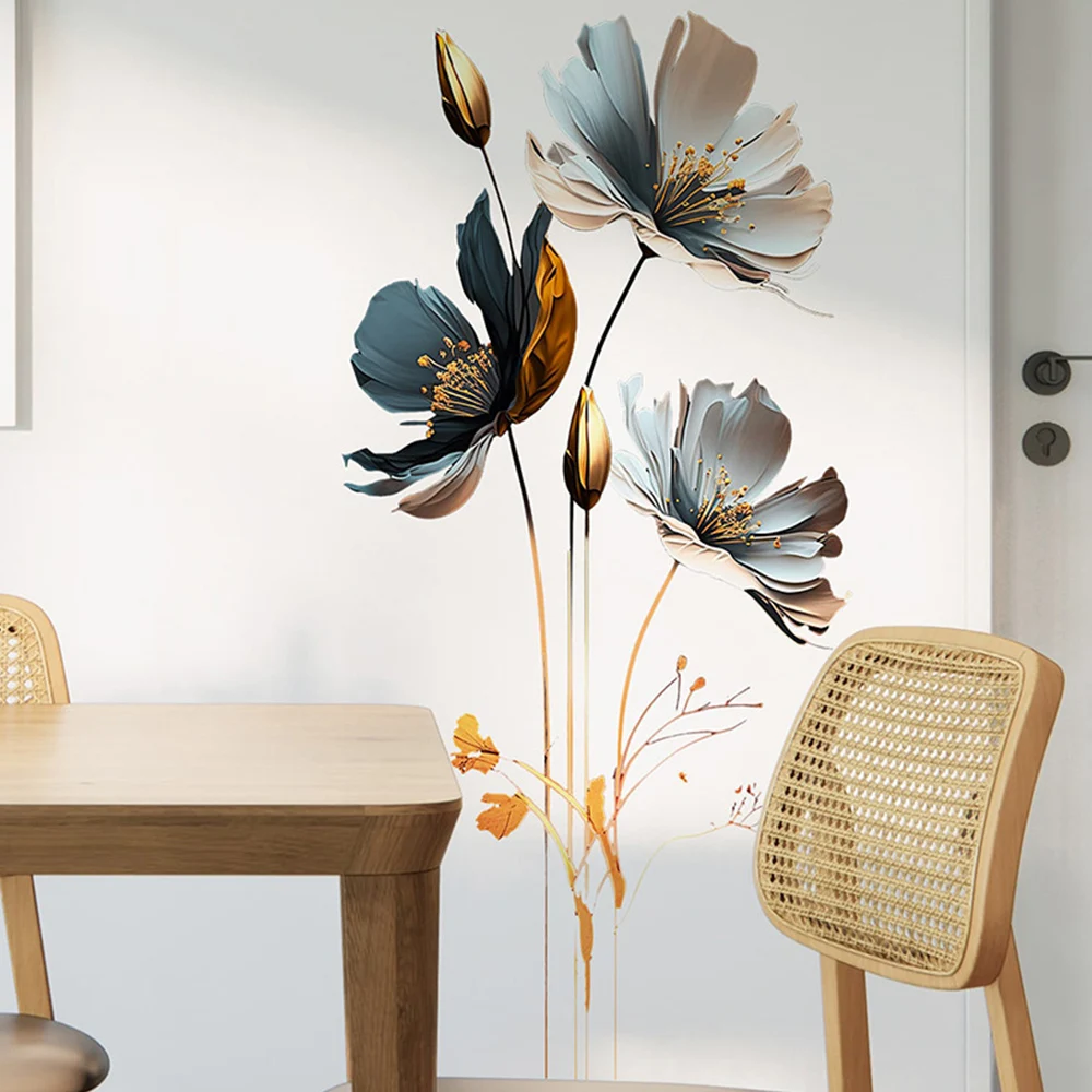 PVC Wall Sticker Living Room Decor Wall Art Decals Poppy Flower Wall Stickers Simulation Room Decoration Home Decor Wallpaper