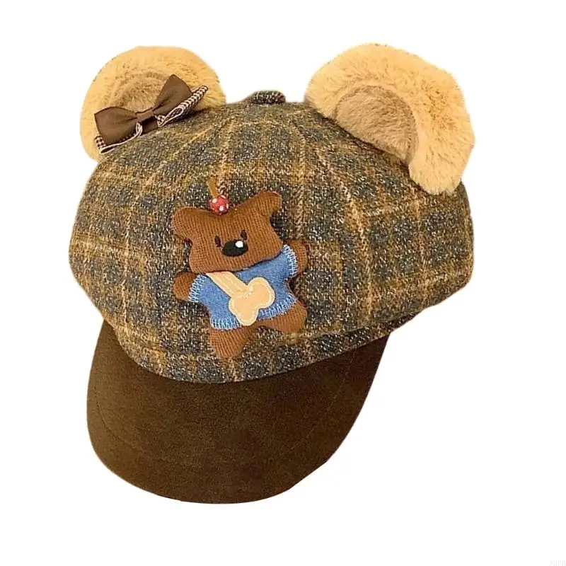 Checkered Bear Ears Hat For Boys Girls Adjustable Size Comfortable For Daily Wear Holiday Event and Playdates