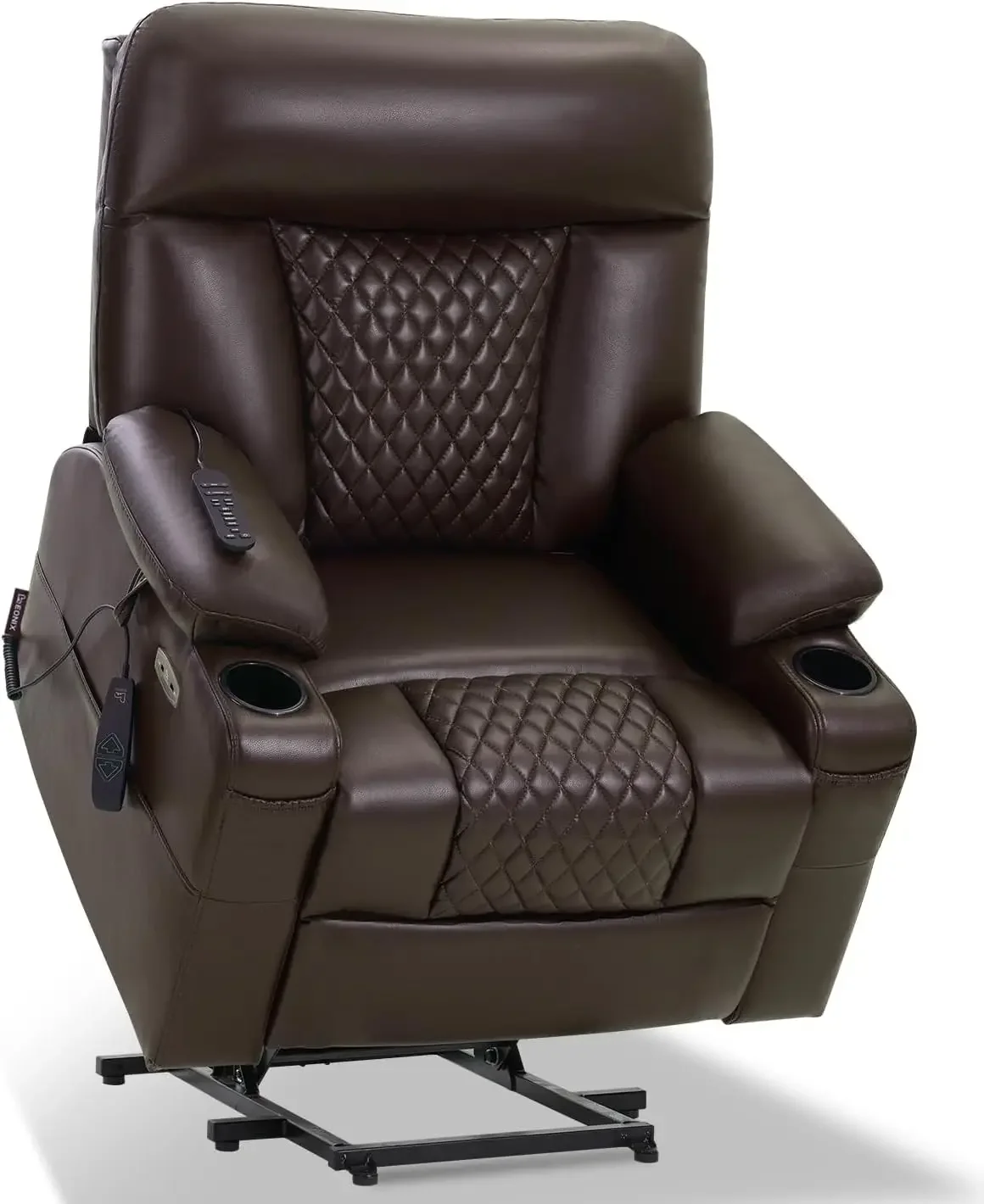 Power Lift Recliner Chair with Heat and Massage, Small, Dark Brown | One-button lift and recline, anti-tip frame, extended