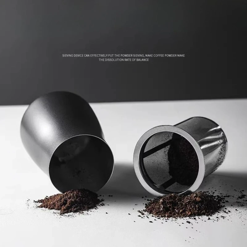 JUSTINLAU Coffee Powder Filter Stainless Steel Dosing Cup 3 in 1 Coffee Sifter with Lid Grinder Powder Cup Coffee Accessories