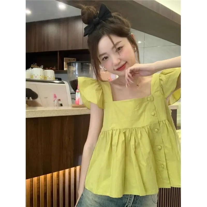 2024 New Summer Fashion Irregular Blouse Female Korean Buttons Ruffles Loose Tank Top Shirts Women\'s Clothing Simplicity Tops