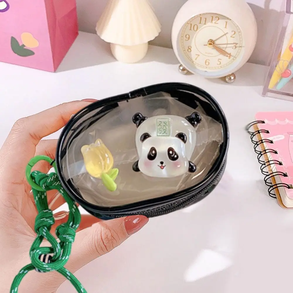 Cute Multifunctional Data Cable Storage Box Panda PVC Zero Wallet Transparent Doll Display Bag