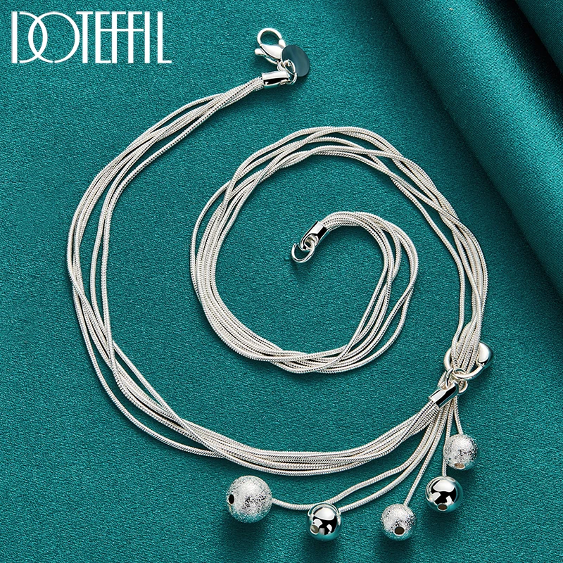 

DOTEFFIL 925 Sterling Silver Five Snake Chain Frosted Smooth Bead Ball Necklace For Women Wedding Engagement Fashion Jewelry