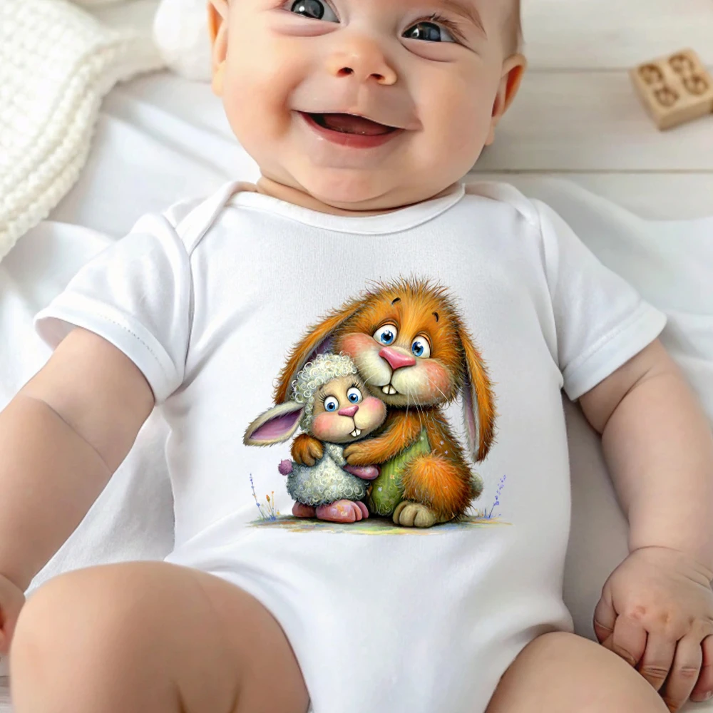 

Боди из 100% хлопка с принтом в стиле ретро «Счастливый пасхальный кролик и овечка», удобная одежда для малышей, комбинезон для новорожденных от 0 до 12 месяцев