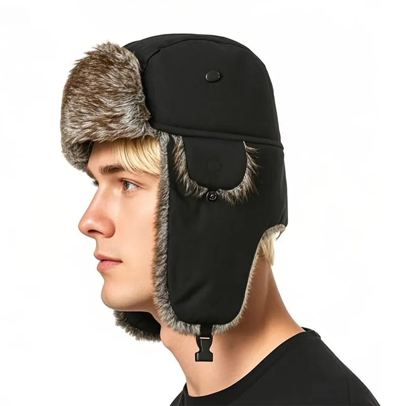 Gorro de soldado cálido para hombre, orejeras de piloto de patrulla de invierno, gorro de esquí ruso cálido de fibra de poliéster, sombreros de piloto fríos a prueba de viento