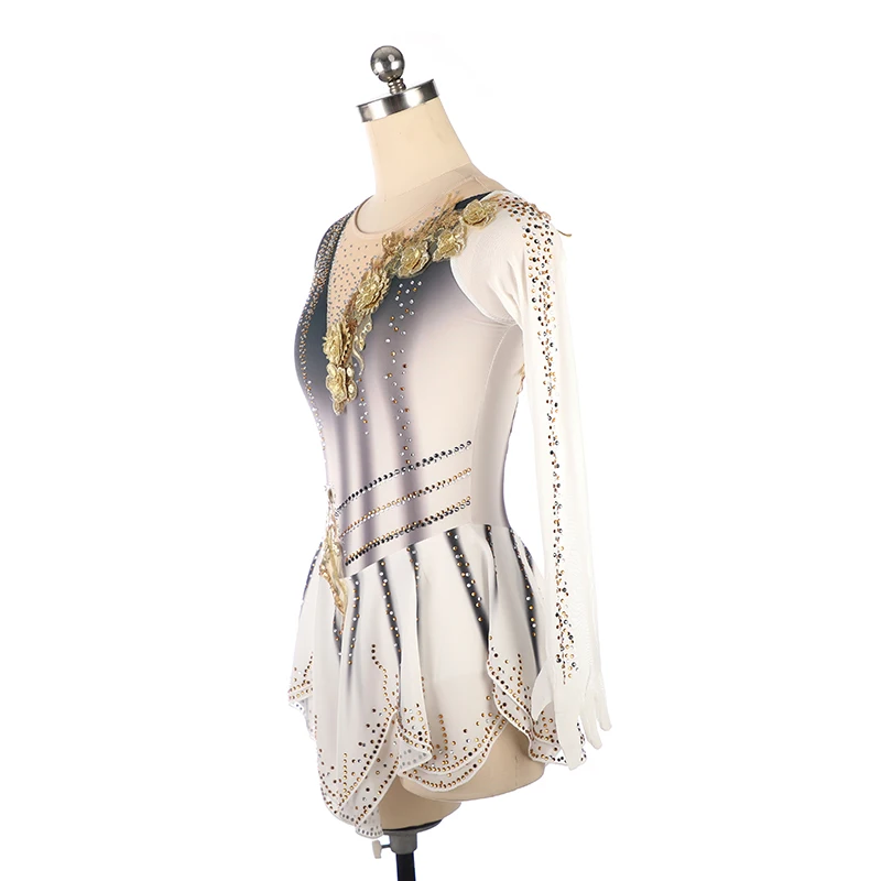Figure Skating Performance Costume Professional Custom Dress Children'S Adult Skating Training Performance Uniform White Grey