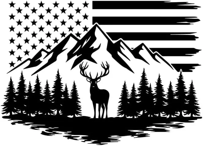 2 Pack Deer Hunting Flag Mountain Scene PVC Vinyl Sticker For Bumper And Travel Case Vehicle Styling Accessories Decal