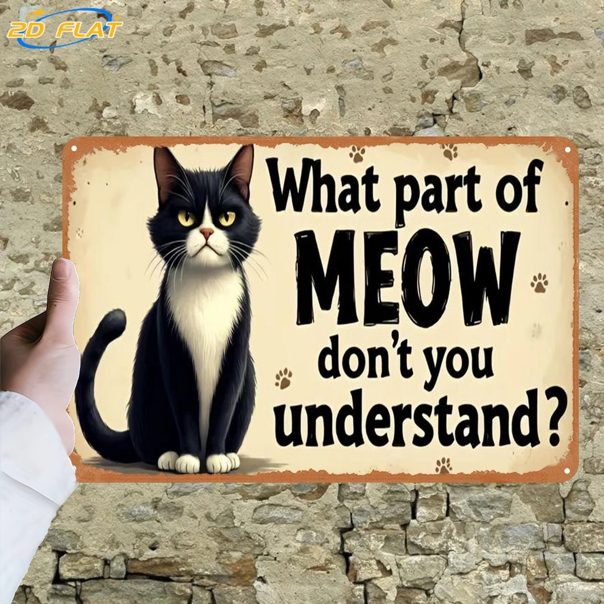 Vintage Funny Cat MEOW Quote Iron Sign Metal Plaque Wall Decor Home Pet Poster 8x12 Inch Easy Hang