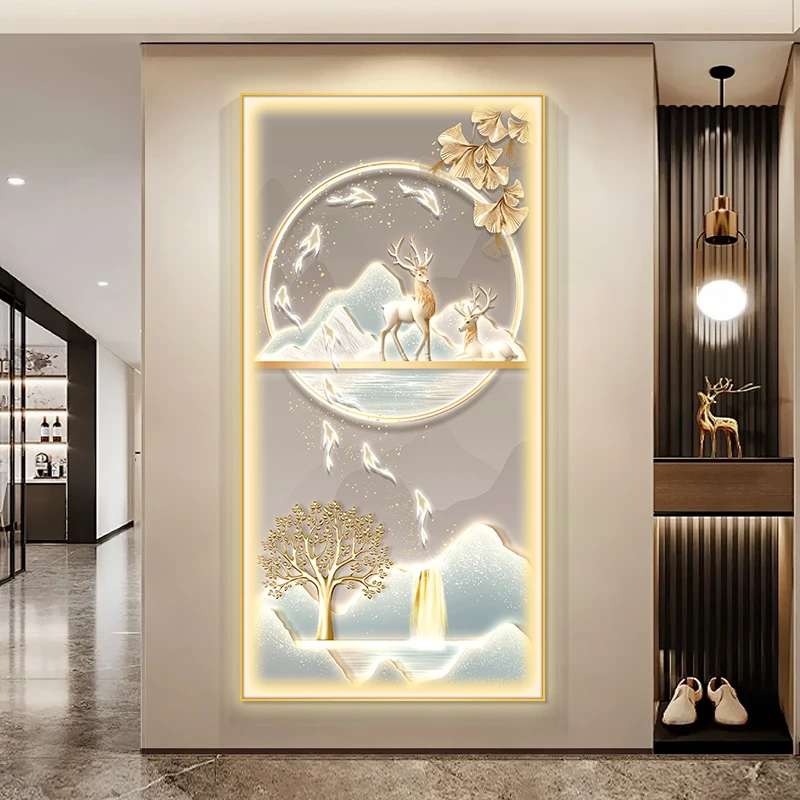 La pintura decorativa led con luces en la entrada de Jiuyu Fulu exude una sensación de alta gama. El corrado de lujo moderno y ligero.