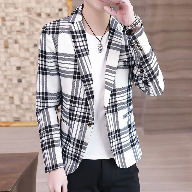 

Мужской повседневный клетчатый приталенный костюм Sli, корейская версия, Jaet на одной пуговице, Urban Faion, осенний длинный све-стойка, Sle