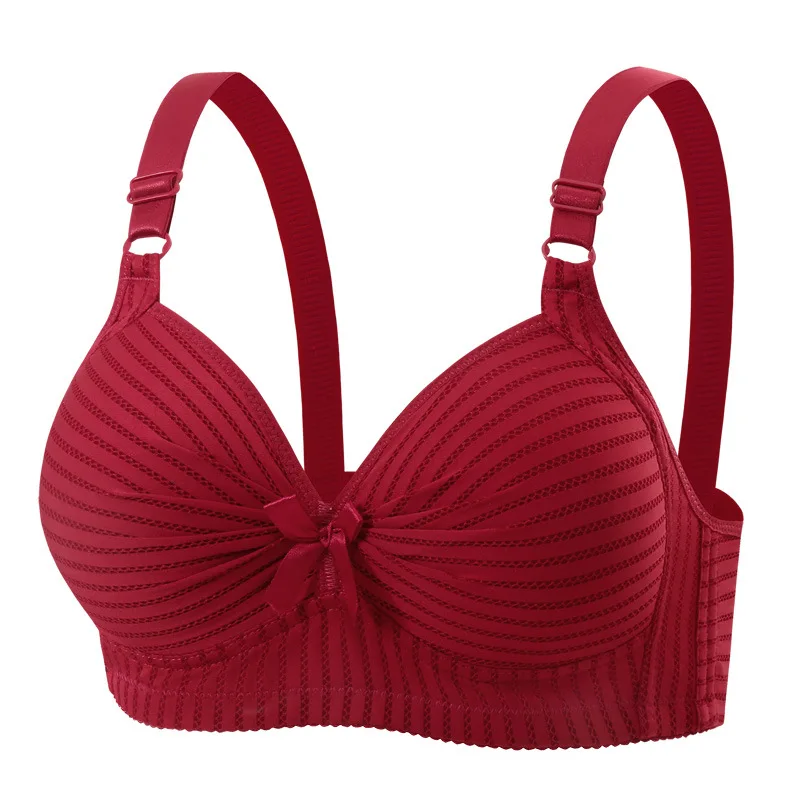 Drahtloser Damen-BH mit dünnen geformten Cups, dreireihiger Verschluss, 3/4-Cup, verstellbare Träger, Schleifendekoration