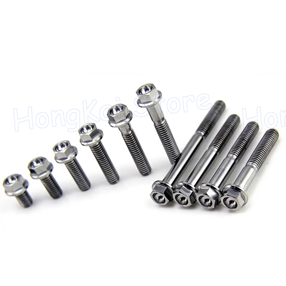 1Pcs Silver Titanium Bolts M6 M8*10 15 20 25 30 35 - 60mm Hexagon Flange Head Screw For Motorcycle Modification Disc Brake Bolt