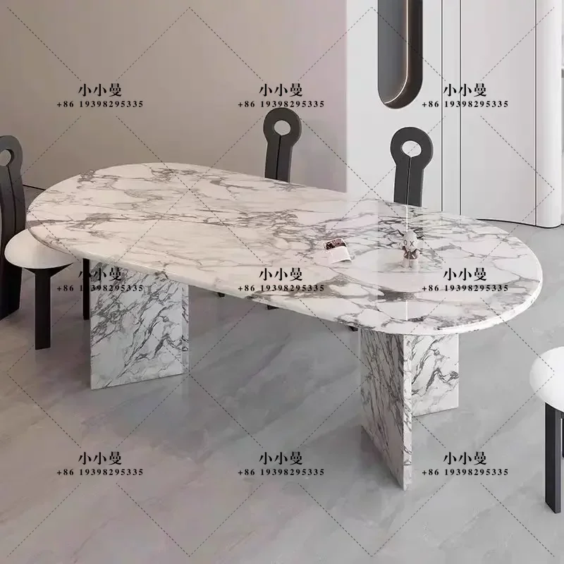 French treasure retro marble dining table household high-end simple oval light luxury dining table