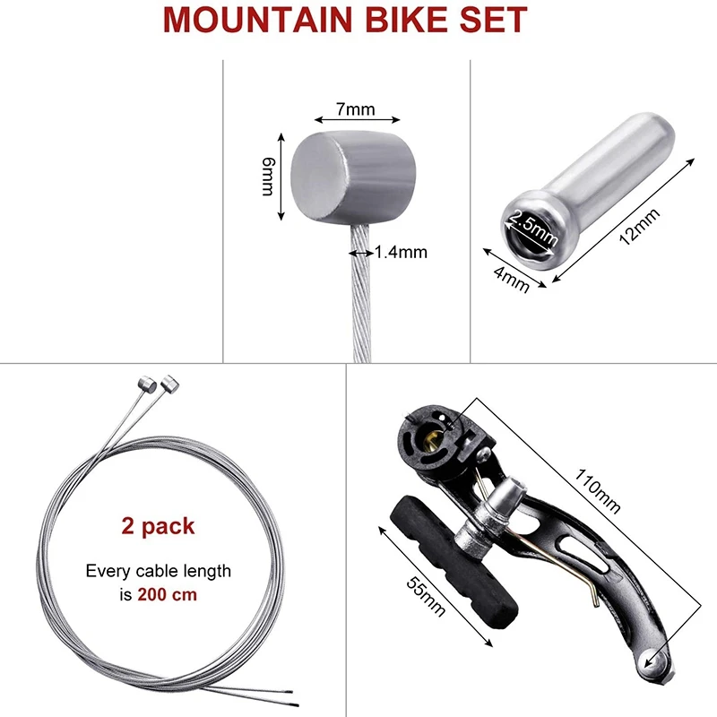 【STOCK】2 Pairs Bike Brakes Set Bike Brakes Mountain Bike Replacement for Most Bicycle and 2 Mountain Bike Brake Cables,End Caps