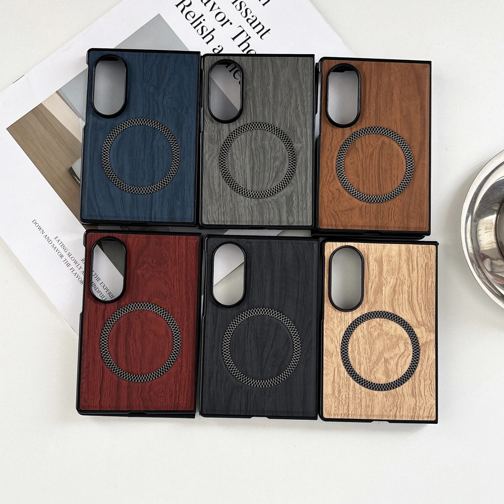 For Samsung Galaxy Z Fold 8 Case Luxury Wood grain Leather Skin-friendly Magnetic Protective Back Cover for Galaxy Z Fold8 Shell