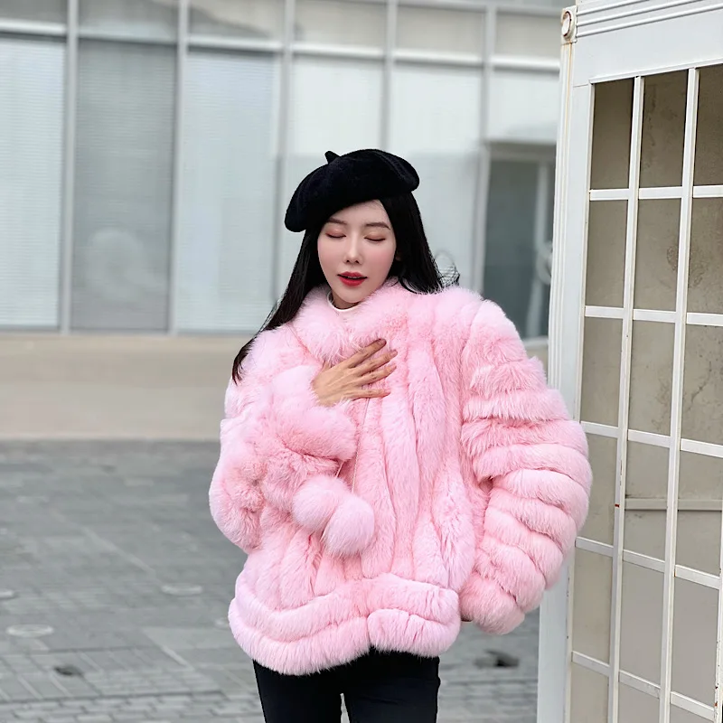 

2023 New Winter Pink Cute Stand Collar Fox Fur Coat Women's White Short Coat High quality Fashion Natural Real fur Jacket