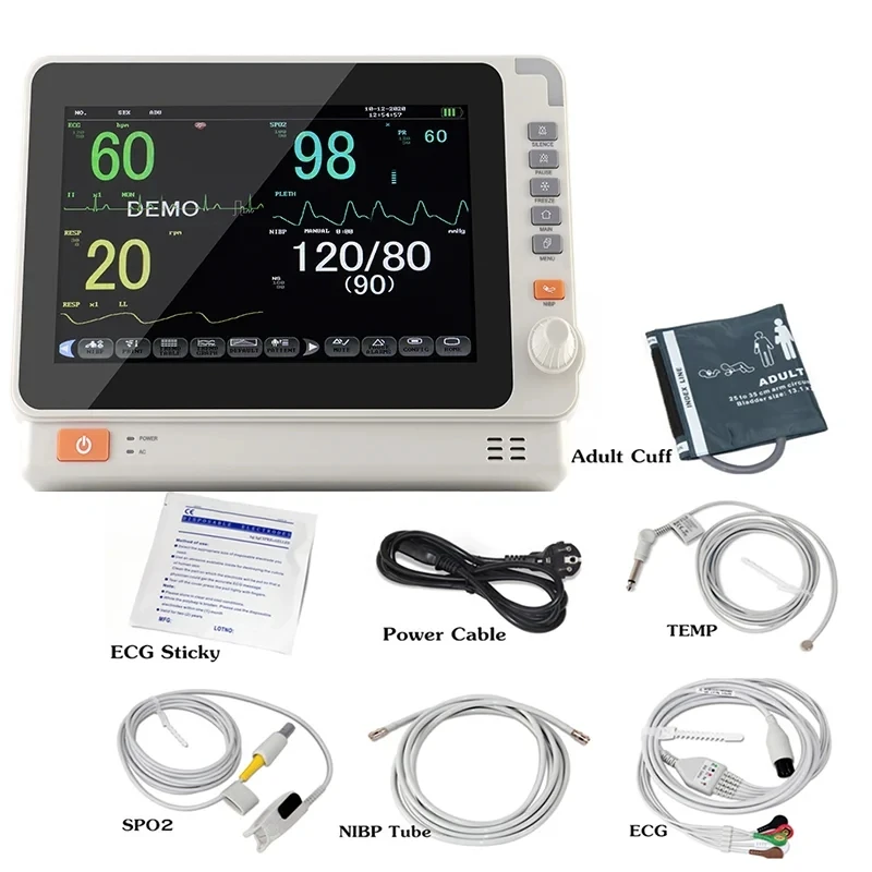 10 inch  Human/Vet use portable 6-parameter monitor ECG/NIBP/PR/SPO2/RESP/TEMP patient monitor vital signs monitor