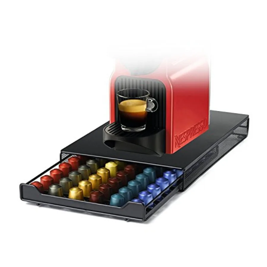 

Capsule Drawer Coffee Pod Storage Solution with Metal Holder for Nespresso Compatible Devices Holds Up to 60 Capsules Ideal for