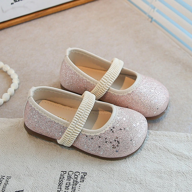 2025 Spring Autumn New Children Leather Shoes for Girls Fashion Glitter Sequin Soft Bottom Non-slip Princess Party Crystal Shoes