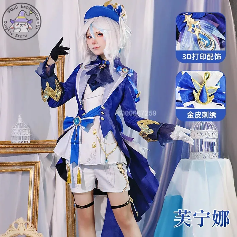 

Genshin Impact Game Furina Cosplay Costume Women Focalors God of Justice Hydro Archon Role Play Wig Hat Shoes Outfits Comic Con