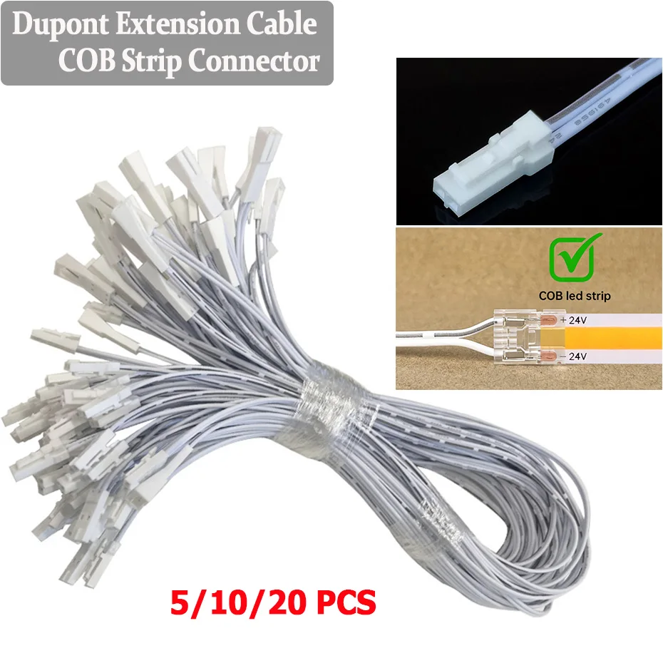 5 10 20 Pcs 2pin COB Quick Connector 5mm 8mm 10mm 12V 24V With Dupont Male 2m Cable Connector Extension Wire Terminal 2M