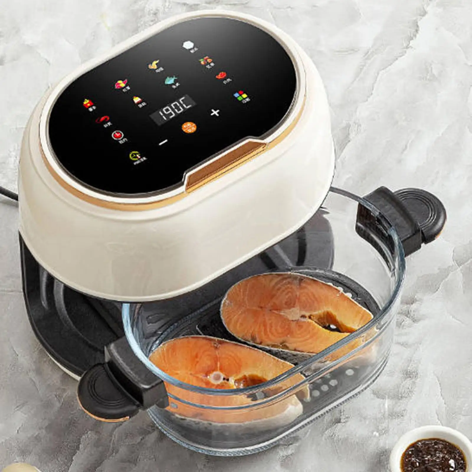 Compact Electric Glass Fryer 4L Non-fat Digital Air Fryer with Long Tray for Home Fries Desserts and Chicken Compact Electric Glass Fryer 4L Non-fat Digital Air Fryer with Long Tray for Home Fries Desserts and Chicken