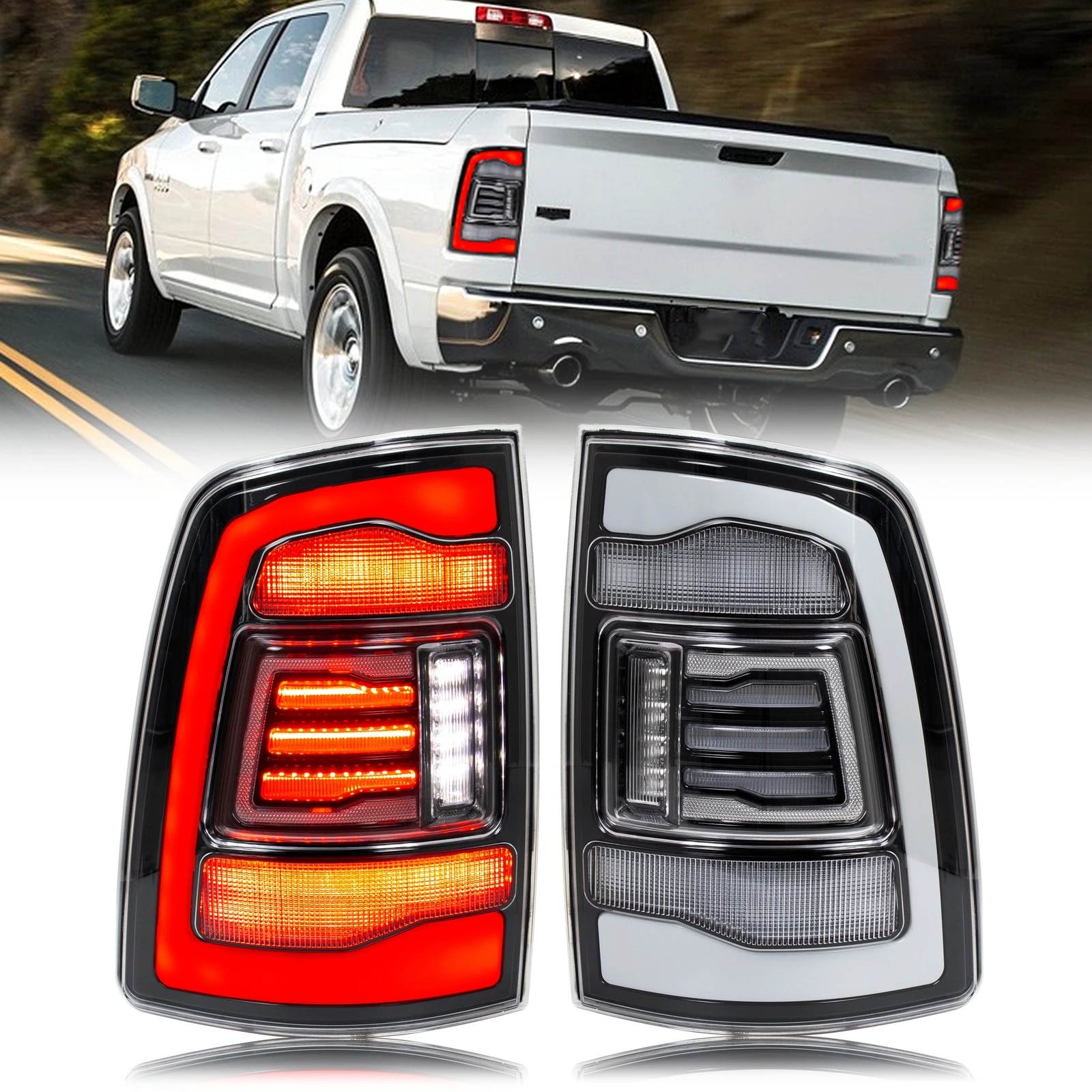 

Светодиодные задние фонари для Dodge Ram 1500 2500 3500 4-го поколения 2008-2018 гг., последовательный указатель поворота, прозрачные белые задние фонари в сборе