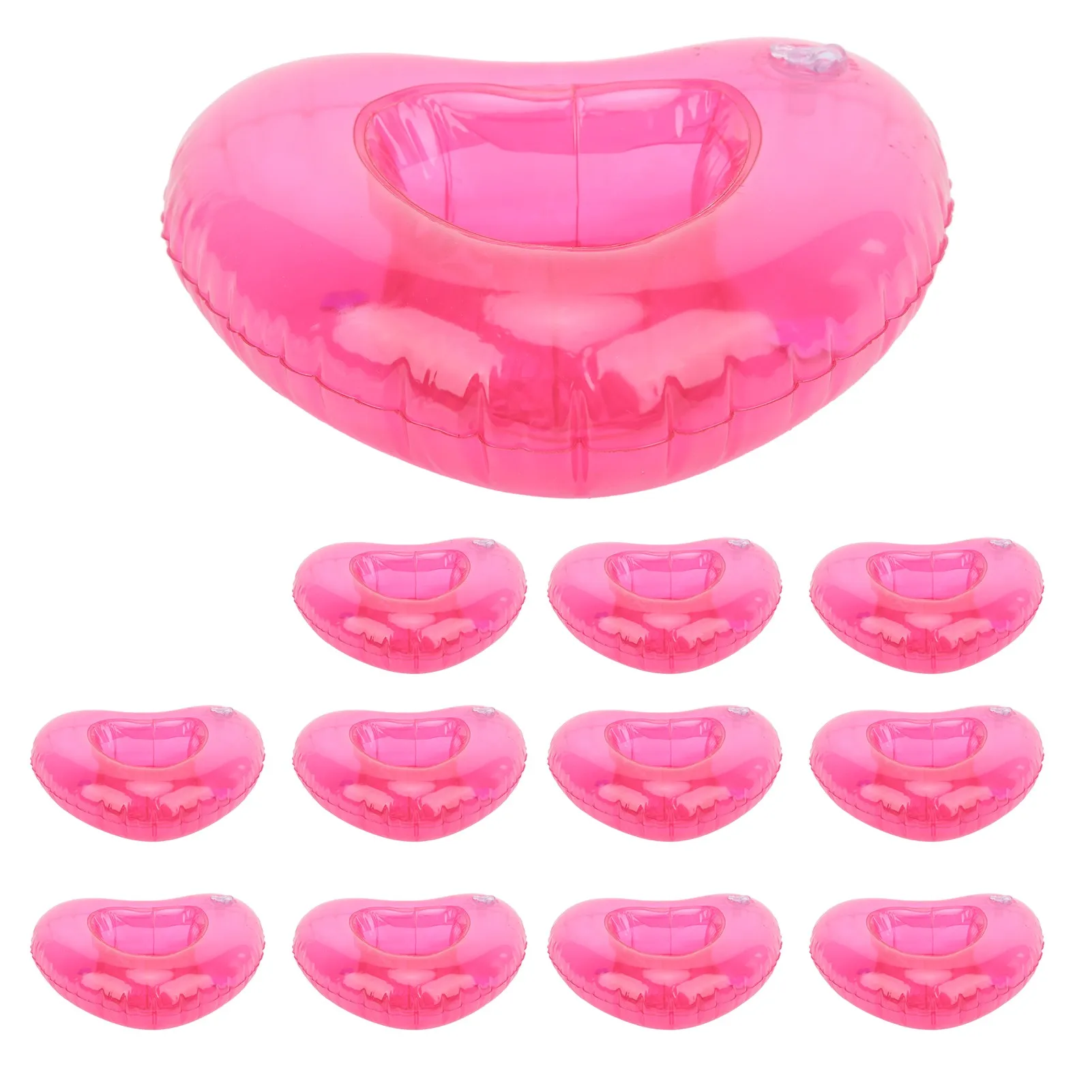 12pcs Heart Shape Reusable Inflatable Drink Holder Summer Swimming Pool Float Drink Cup Holder