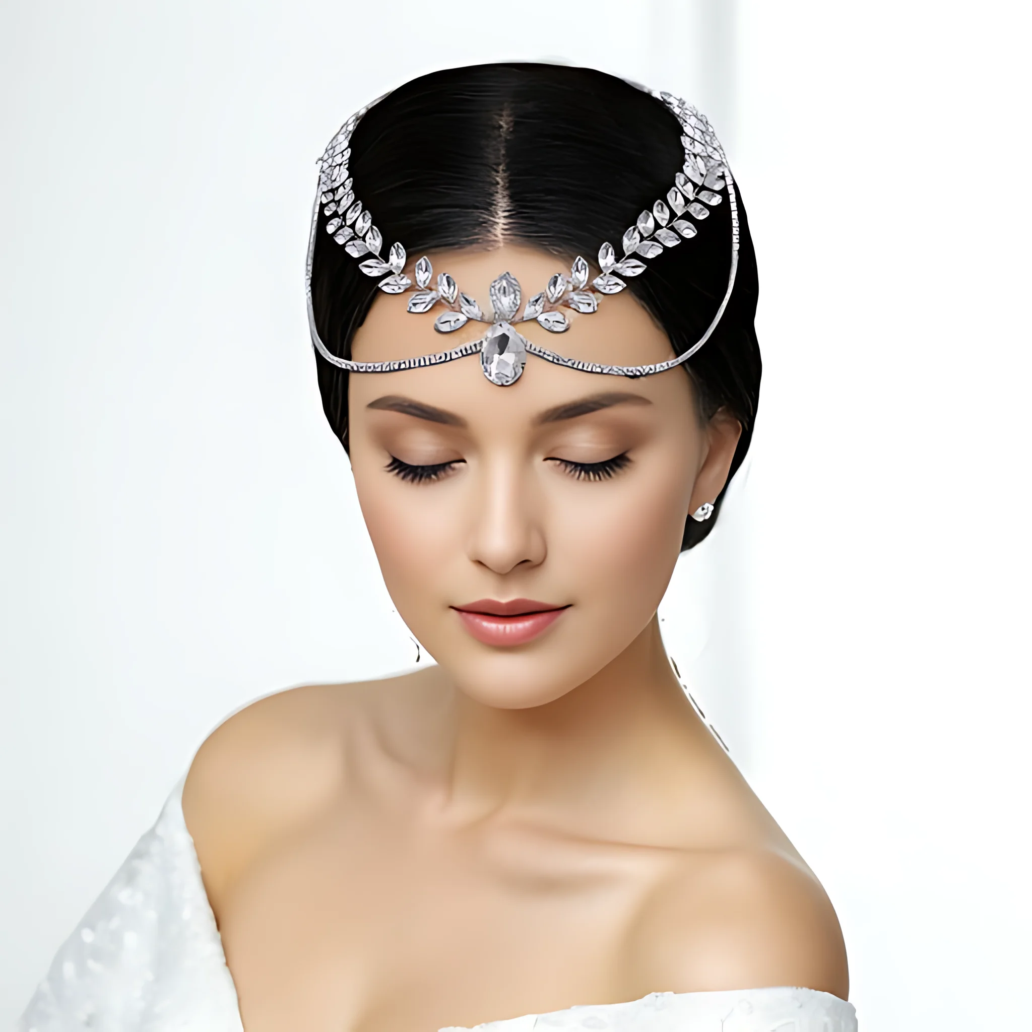 Woman Headband with Comb Forehead Head Chain Bridal Tiara Wedding Hair Accessories Pageant Hair Ornament Headwear HP524