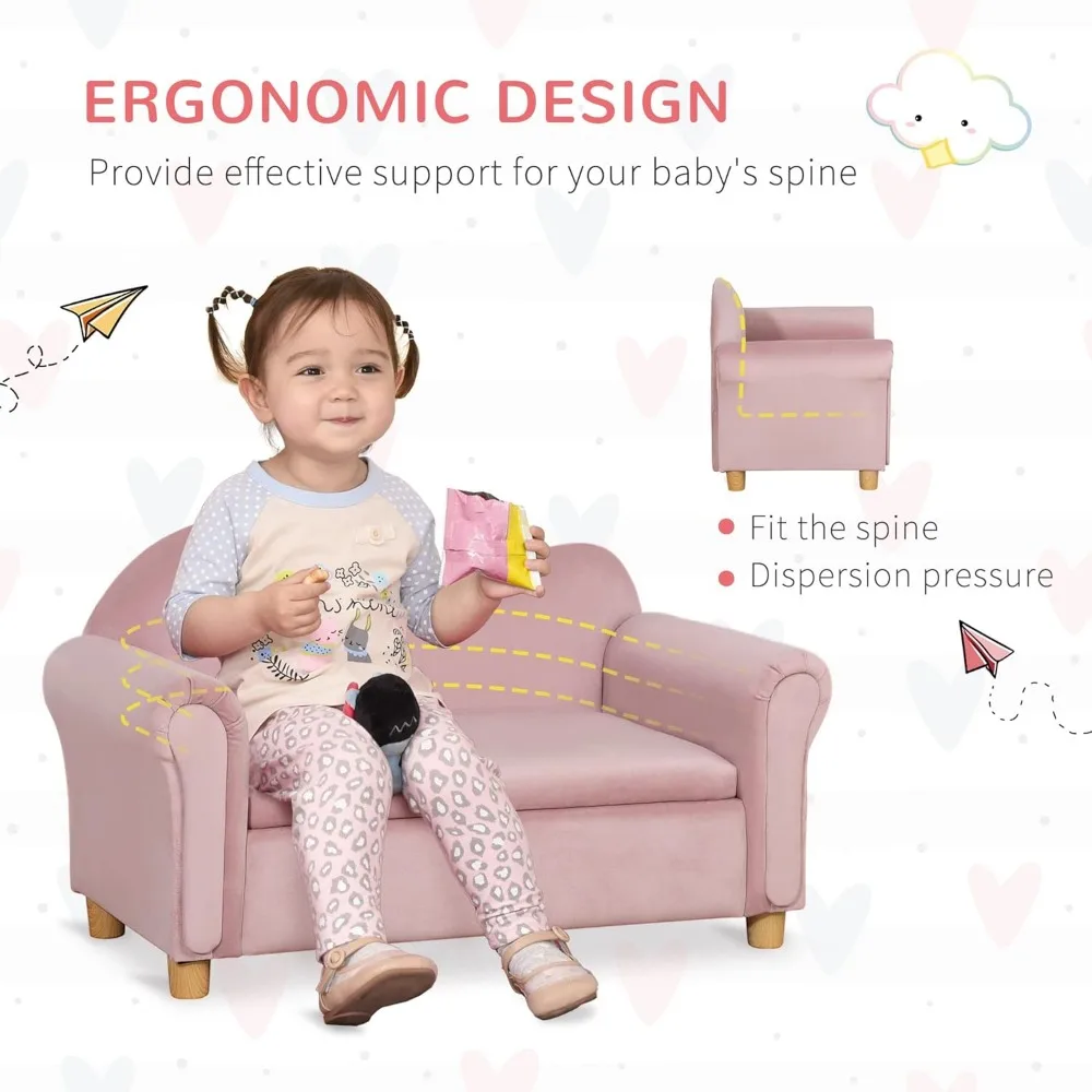 Sofa anak busa ergonomis dengan penyimpanan mainan dalam, Sofa anak-anak beludru dengan lengan lembut, furnitur Lounge anak-anak