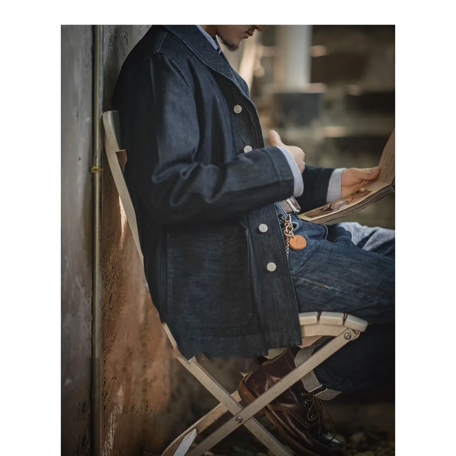 

Мужская джинсовая куртка American Sle Workwear с воротником-стойкой для охоты, весна-осень, для активного отдыха, с множеством карманов