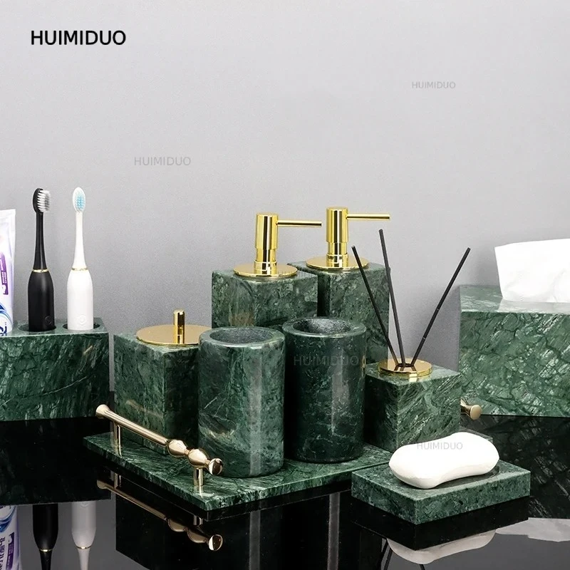 Indian Green Natural Marble Bathroom Accessories Retro Soap Dispenser Soap Dish Toothbrush Holder Tissue Box Bathroom Set