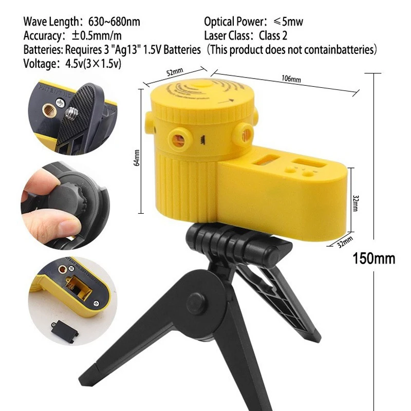 Nível de laser rotativo autonivelante 4 em 1 com tripé – 360 °   Laser de linha cruzada para casa e construção