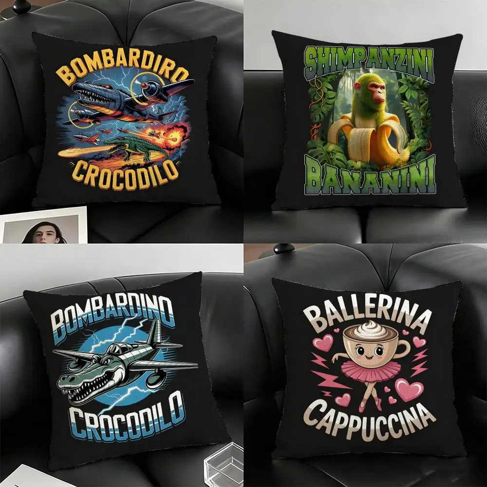 ITALlAN Brainrot Creative Animal Pillow Case Linen Pillow Covers Cover For Couch Living Room Bench Patio Floor Linen Home Decor
