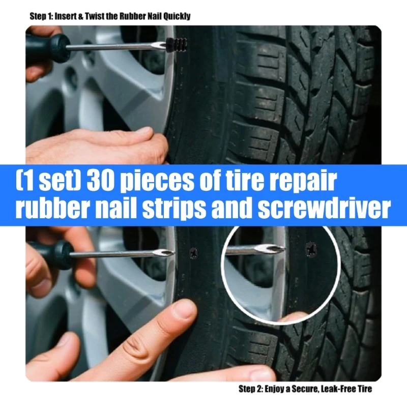Multiple Size Tire Repair Rubber Nails And Screwdriver Set 30Pcs For Auto Motorbike Emergency Use Tire Repair