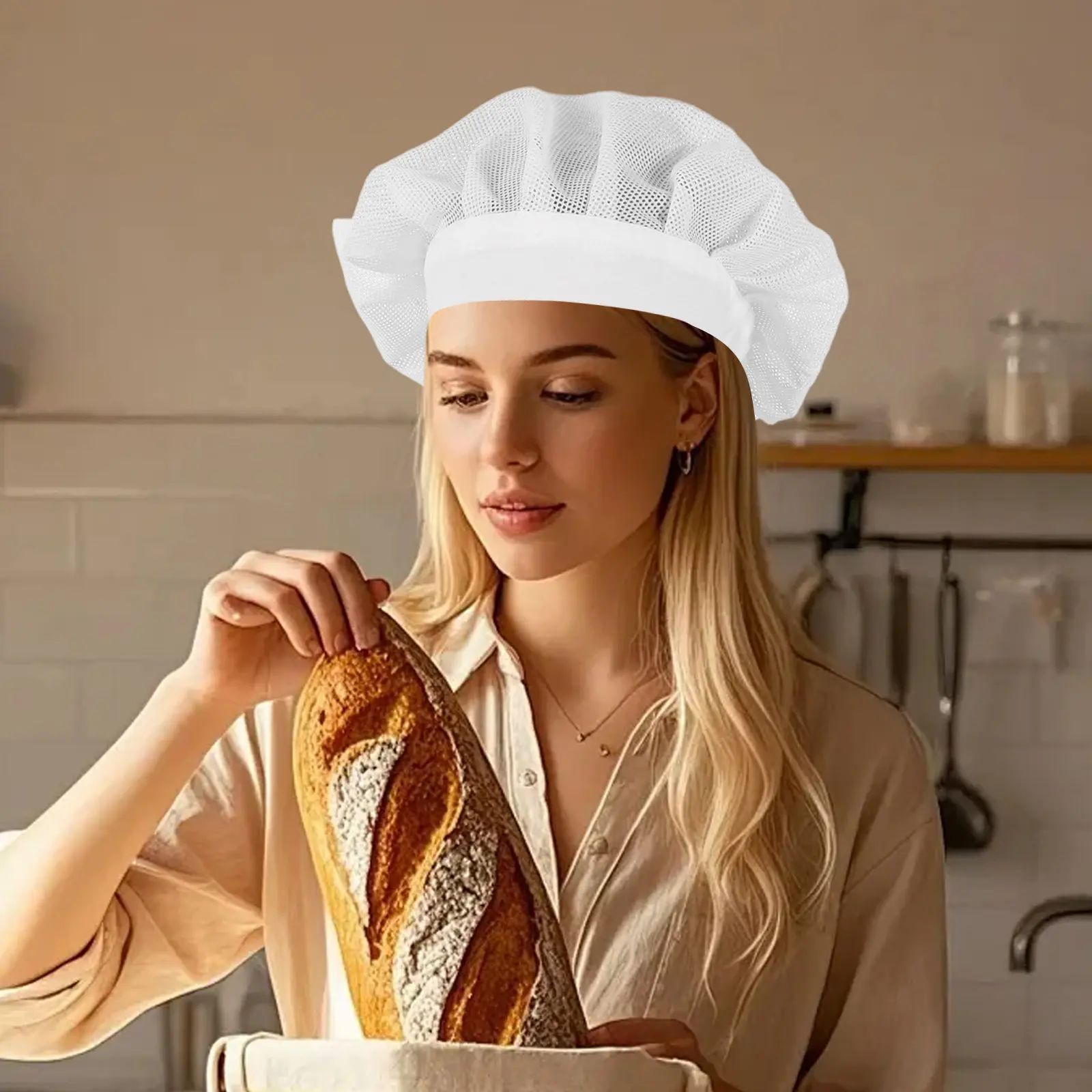 

2Pcs Chef Hat Elastic Breathable Mesh Kitchen Cooking Cap for Men Women Food Service Bakers Cleaning Staff Reusable Washable