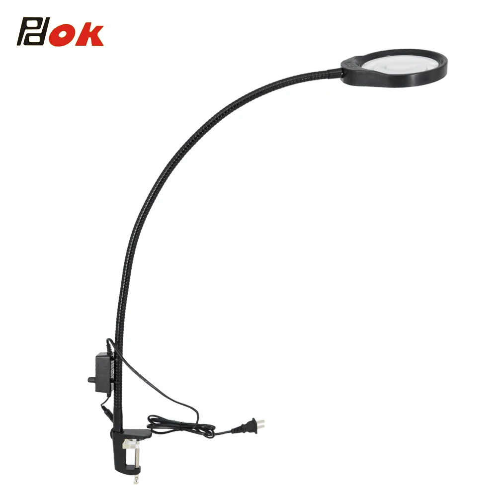 

10X LED Magnifier Light Long Arm With Table Clamp Adjustable Industrial Clamp for Desk, Table, Craft or Work Bench, Black