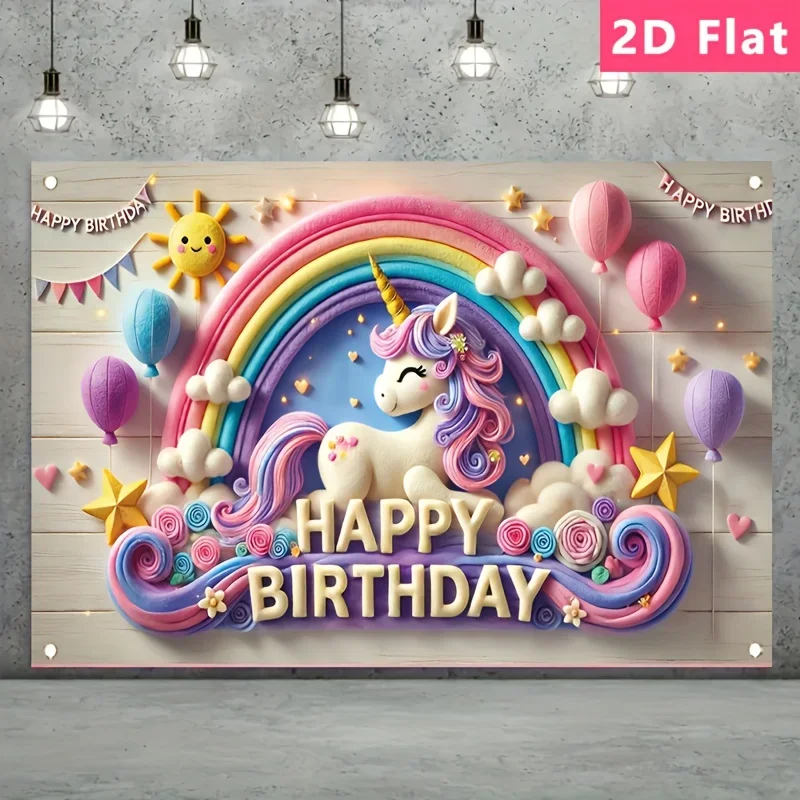 Polyester-Regenbogen-Einhorn-Banner für Geburtstagsfeiern, geeignet als Hintergrundstoff für die Dekoration von Partysatmosphären