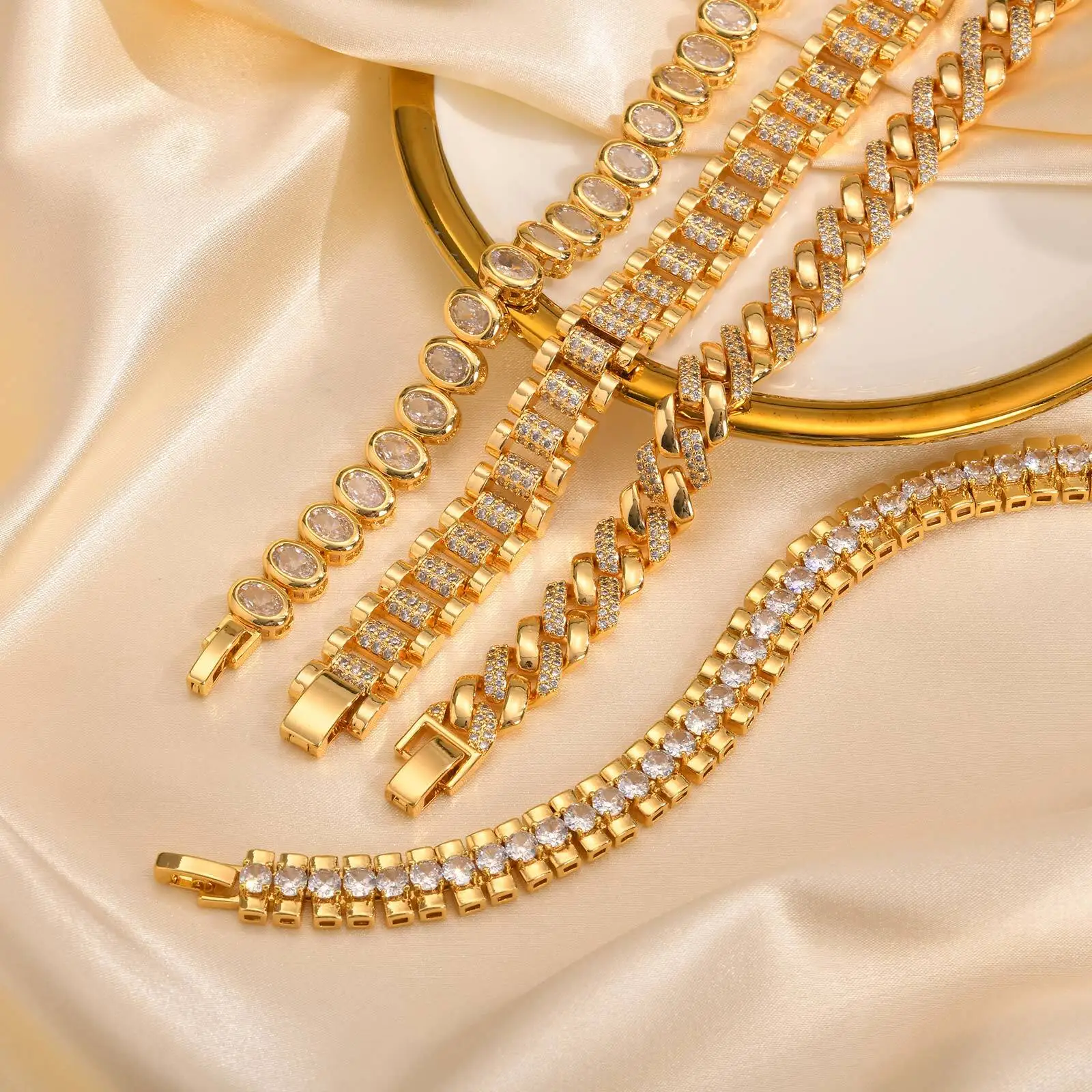 Vnox  Block Chain Bracelets For Women Cubic Zirconia Inlay, Gold Plated Fashion Charm Jewelry Gifts To Girlfriend